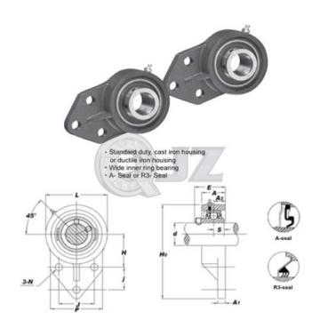 2x 1  3/16 in 3-Bolt Flange Bracket Units Cast Iron UCFB206-19 Mounted Bearing